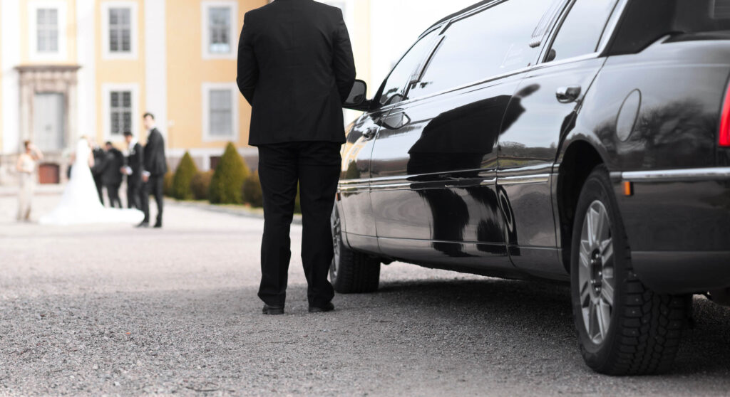 Elegant wedding chauffeur service for a luxurious experience.