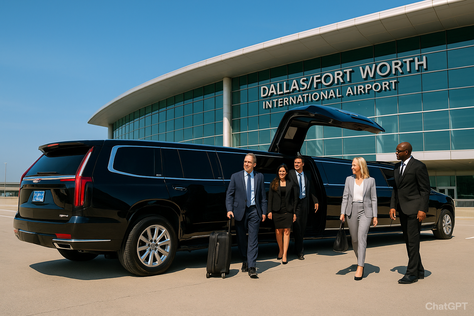 Luxury Dallas airport group transportation limousine with modern design and spacious comfort