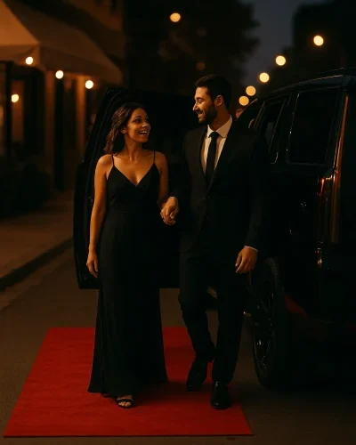 Red carpet entry for date night chauffeur service in Frisco