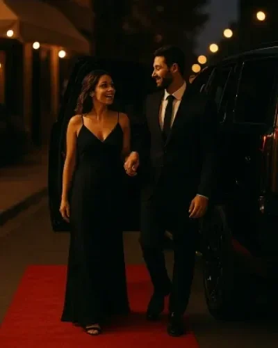 Red carpet entry for date night chauffeur service in Arlington