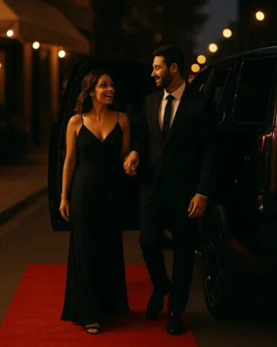Red carpet entry for date night chauffeur service in Prosper